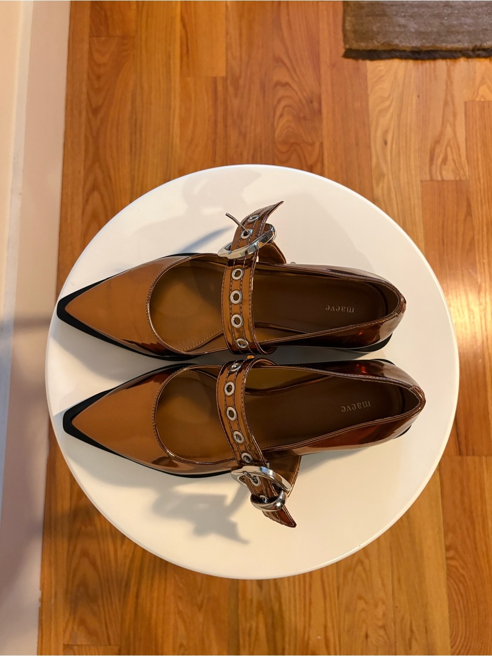 Maeve Anthropologie Pointed Toe Moto Mary Jane Flats Metallic Bronze Gold EUR 38 - Picture 3 of 4
